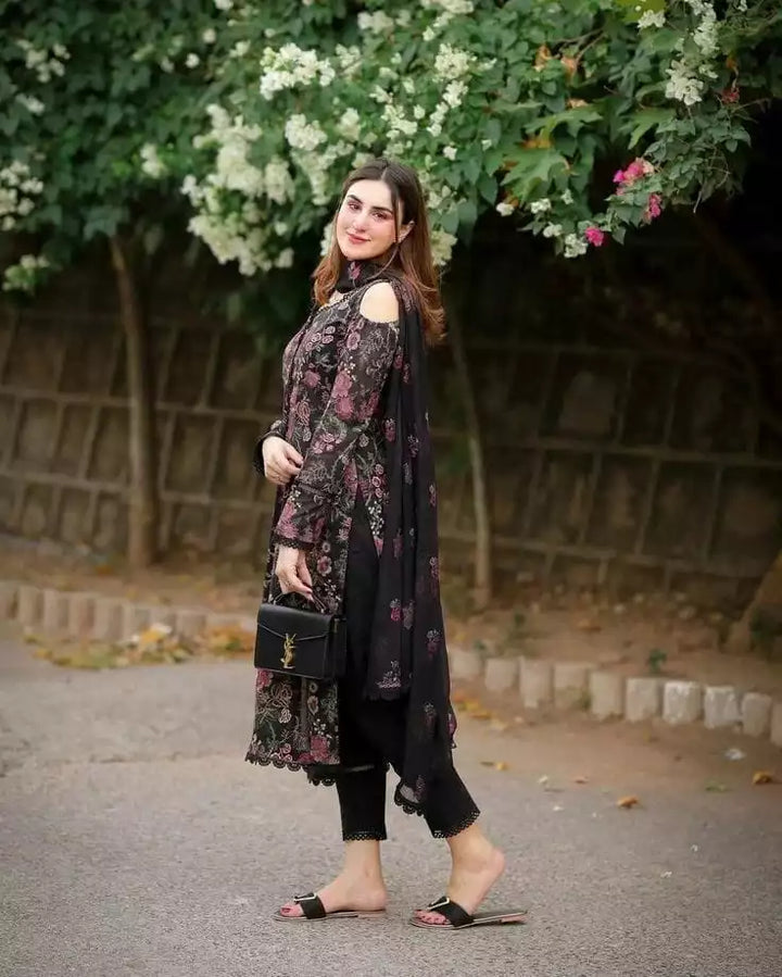 3pc Unstitched Bareeze LAWN Embroidered Black Dress SS-762