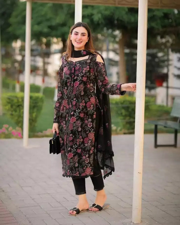 3pc Unstitched Bareeze LAWN Embroidered Black Dress SS-762