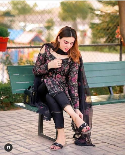 3pc Unstitched Bareeze LAWN Embroidered Black Dress SS-762