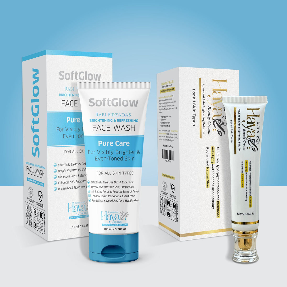 SoftGlow Face Wash + Haya Beauty Cream (Ultra) Bundle - Complete Skincare Duo